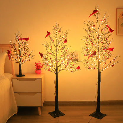 Red Cardinal Bird LED Tree Lamp - Decorative Holiday Night Light with Warm Glow