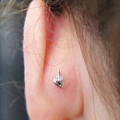 Niche Quirky Middle Finger Titanium Steel Screw Clasp Ear Cartilage Earring