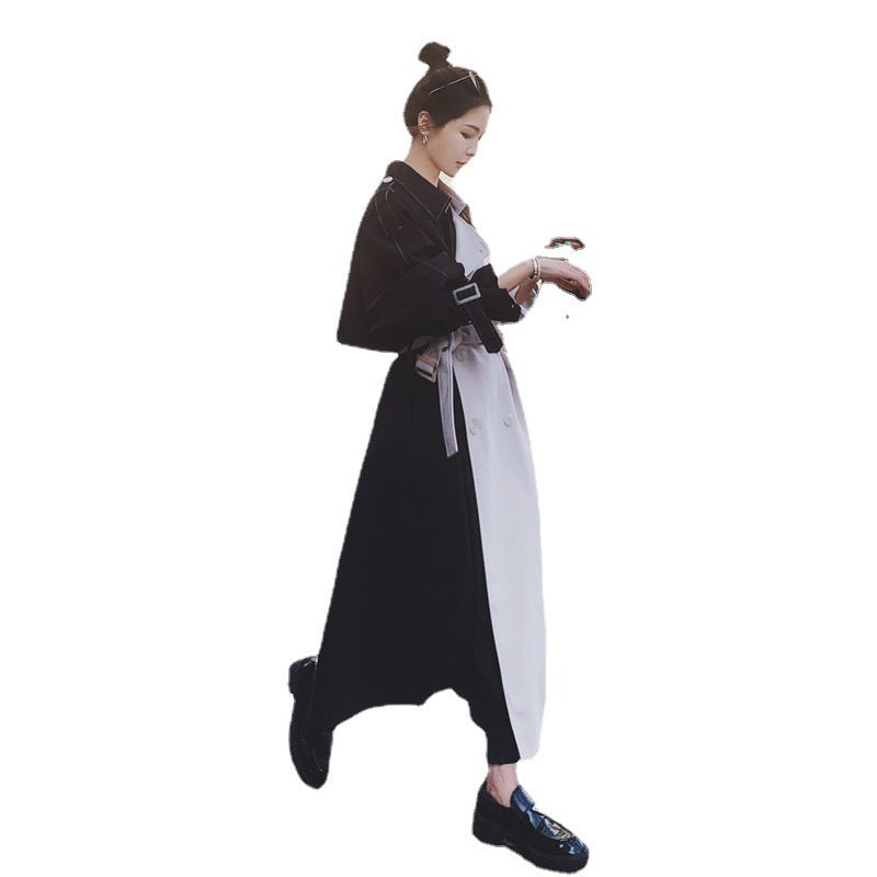 Stitching Contrast Windbreaker Mid-length Loose Coat