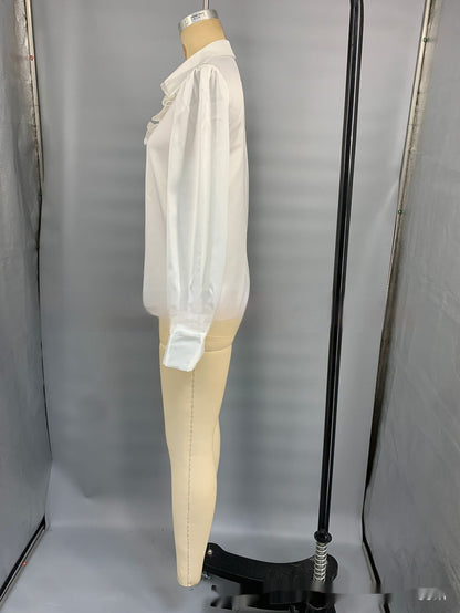 Minimalist Chic And Stylish French-inspired White Lace Long-sleeve Blouse For The Modern Lady