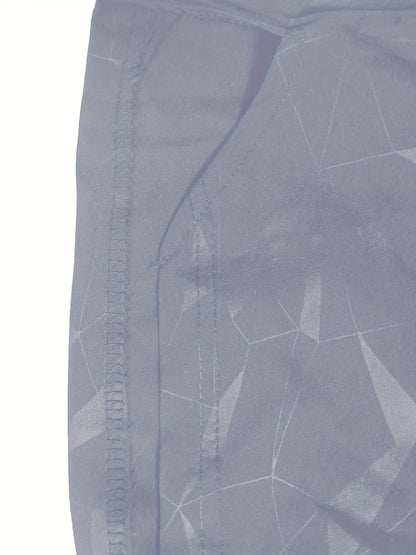 Men's "S's FINE" Athletic Shorts - Gray, Quick-Dry Polyester with Geometric Pattern, Elastic Waistband, Ideal for Running & Workouts, Machine Washable