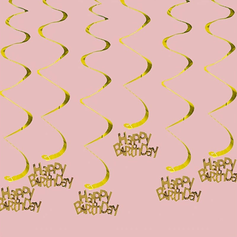 6pcs-Golden, Silvery, Rose Red, Dark Blue, Lake Blue, Rose Golden Birthday Party Spiral Decoration Pendants, Birthday Letter Spiral Decoration