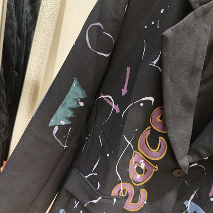 Rare And Eye-catching Colorful Letter Graffiti-print Loose-fitting Jacket