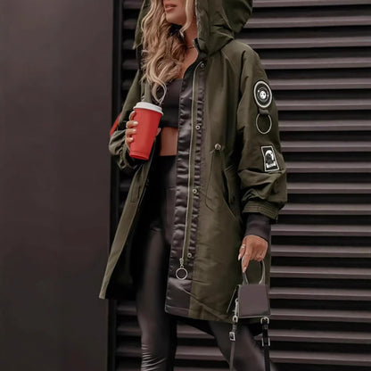 Women's Mid-Length Casual Anorak Coat - Army Green Windbreaker Jacket