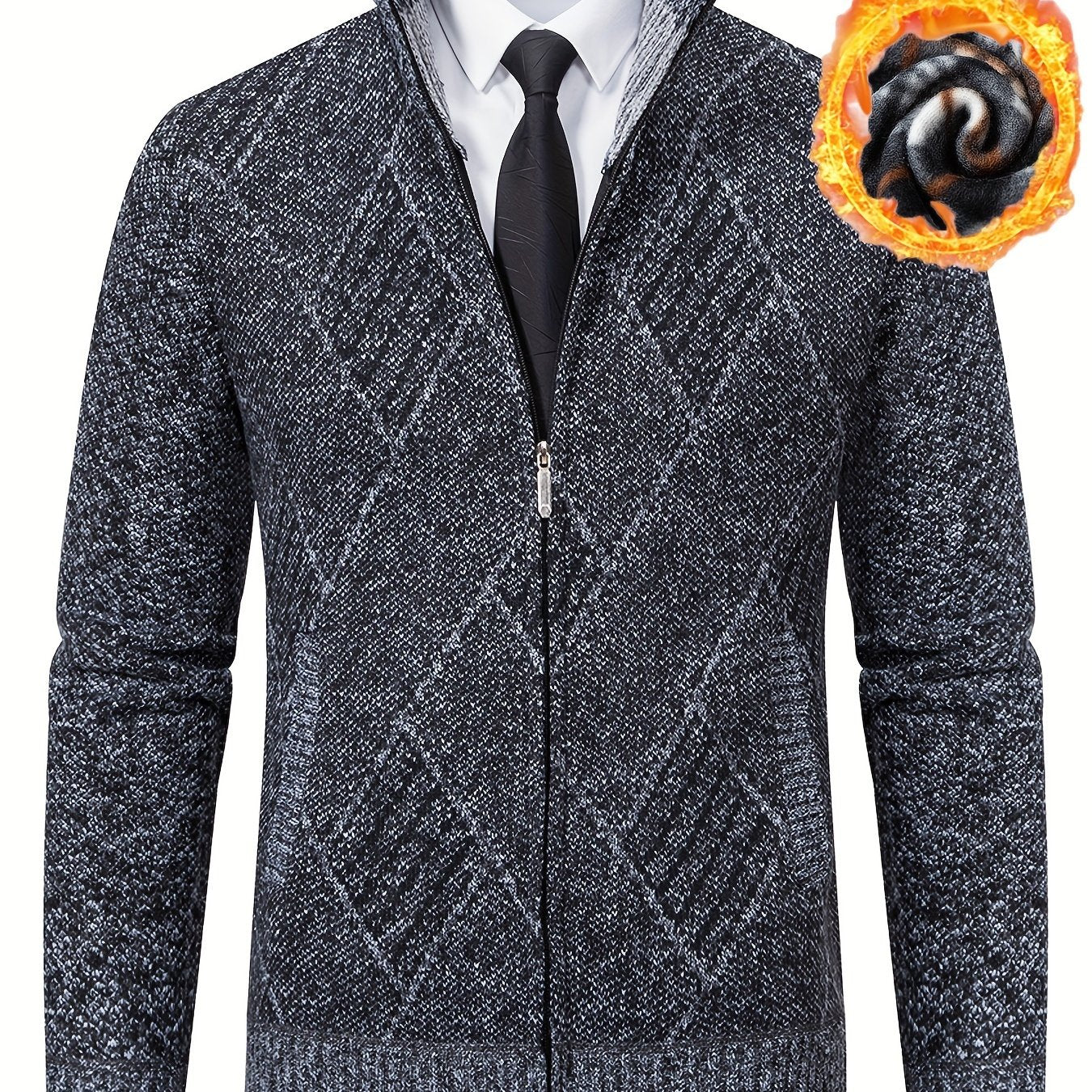 Mens Diamond Plaid Cardigan - Stylish Casual with Refined Stand Collar - Luxuriously Plush & Cozy Warm Knit Zip Up - Eye-Catching Design