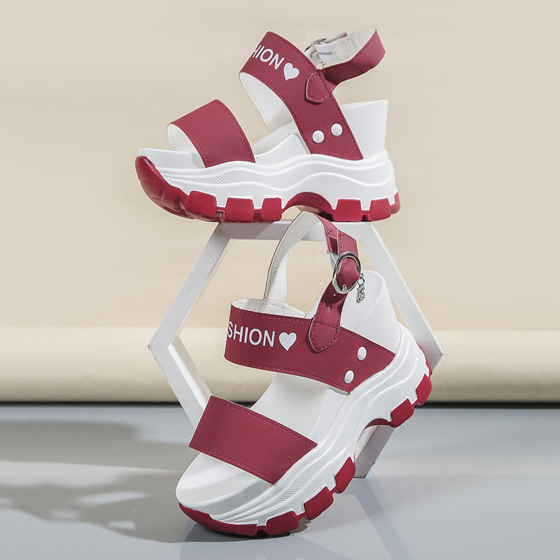 Women's Platform Wedge Sandals - Open Toe Ankle Strap Heels with Metal Buckle