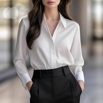 Long Sleeve Simple Blouse Lapel Versatile Loose