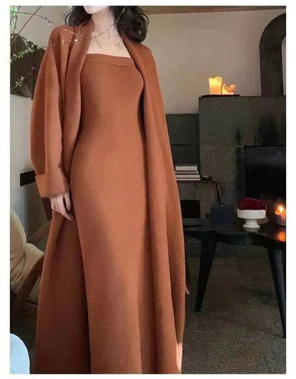 Women's Knitted Cardigan Dress Sweater Suit