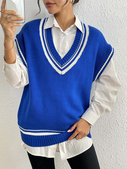 Environment European And American Women's Clothing Color Matching Casual Wool Vest Sweater