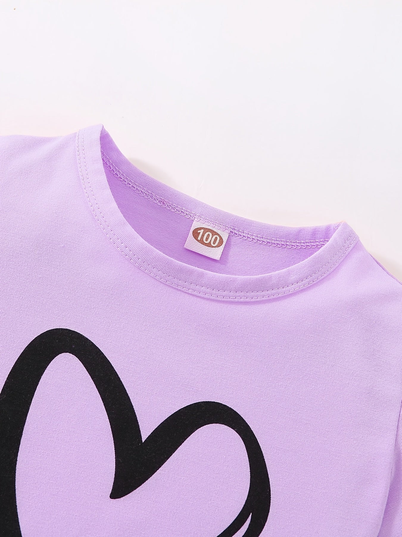 Girls' Fashion Set: Heart Print Round Neck Short Sleeve T-Shirt & Sweatpants 2pcs Casual Cotton Outfit, Perfect for Outdoor