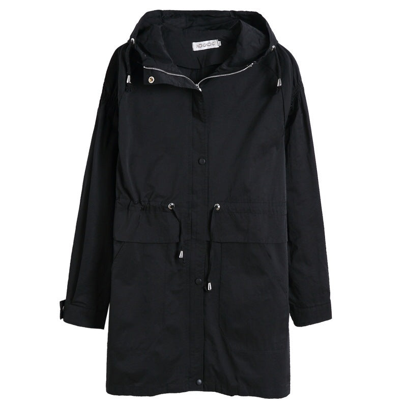 Large size autumn 200 kg Korean loose mid-length hooded trench coat