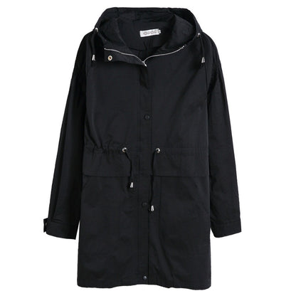 Large size autumn 200 kg Korean loose mid-length hooded trench coat