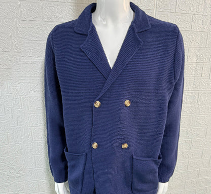 Cardigan Lapel Sweater Coat For Men Fall Winter Slim Double Breasted Sweaters Business Casual Style Lightweight Tops
