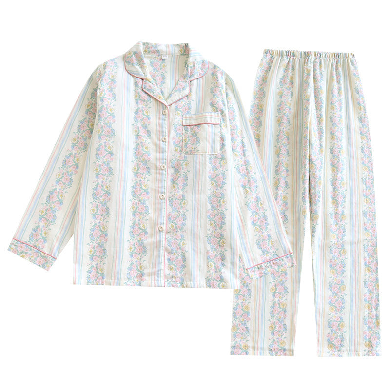 Japanese Sweet Ladies' Homewear Cotton Double-layer Gauze New Long-sleeved Trousers Two-piece Set