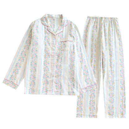 Japanese Sweet Ladies' Homewear Cotton Double-layer Gauze New Long-sleeved Trousers Two-piece Set