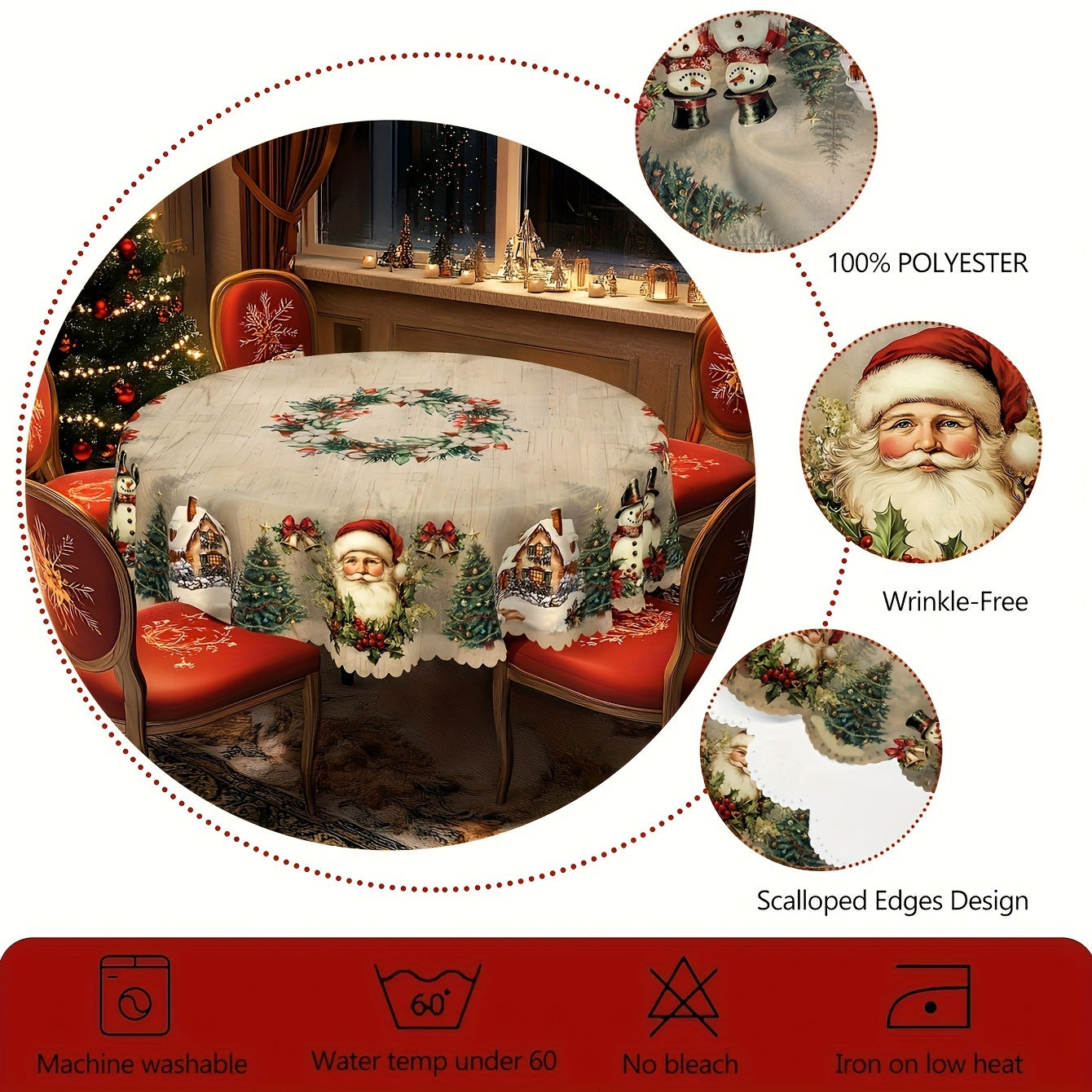 Christmas Round Tablecloth Christmas Theme With Santa Claus Table Flag