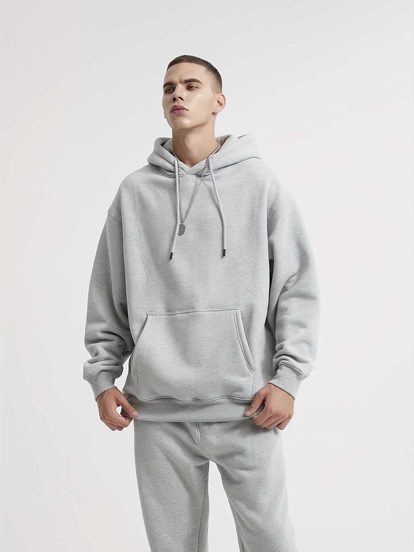 Premium Men's Light Grey Hoodie - Oversized Cotton Blend Hooded Sweatshirt