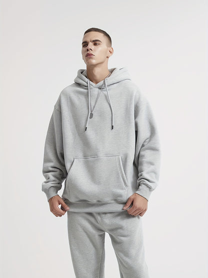 Premium Men's Light Grey Hoodie - Oversized Cotton Blend Hooded Sweatshirt