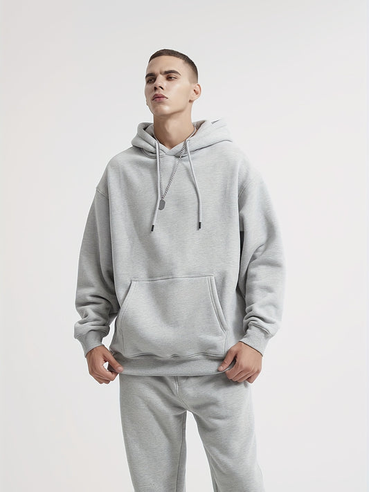 Premium Men's Light Grey Hoodie - Oversized Cotton Blend Hooded Sweatshirt
