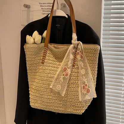 Women's Fashion Large-capacity Woven One-shoulder Bucket Bag