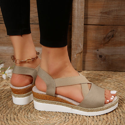 Women's Cross-Strap Platform Wedge Sandals | Summer Hemp Heel Gladiator Shoes