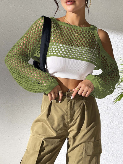 Sexy Navel Hollowed Leisure Mesh Shirt