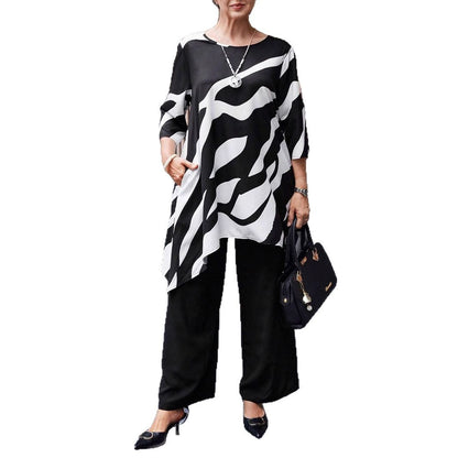 Summer Women's Plus-size Casual Straight-leg Pants Sets