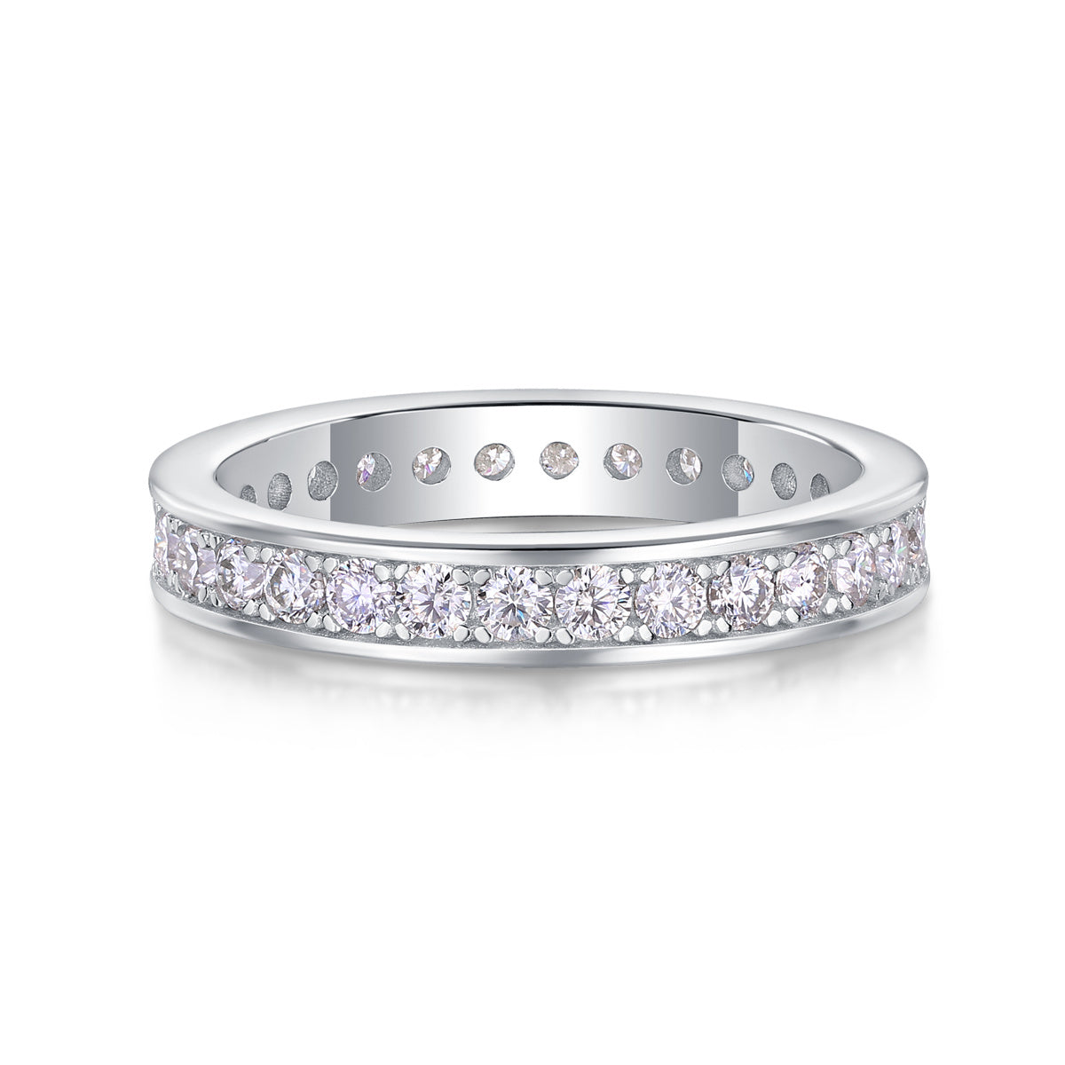 Trajectory - Set With Top-quality Moissanite S925 Silver And Platinum-plated Diamond Wedding Ring, The Ring Can Be Tested With A Diamond Pen In Gold And Rose Gold
