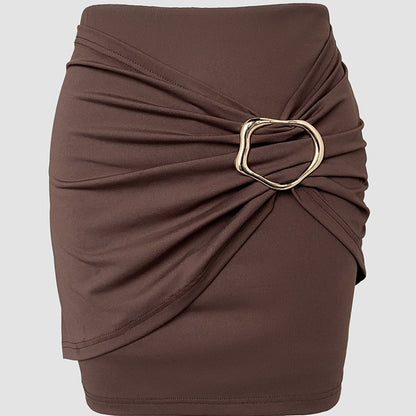 European And American-style Solid-color Jewelry-clasp Patchwork Pleated Culottes Shorts