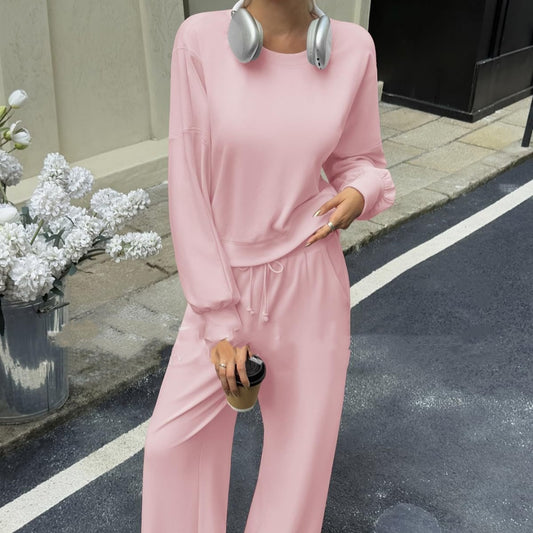 Women's Solid Color Casual Long Sleeves Trousers Two-piece Set