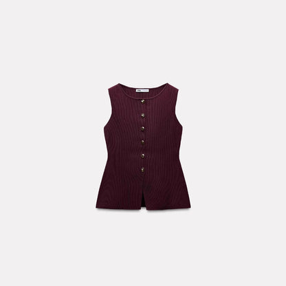 Fashion Plain Gold Button Sweater Vest