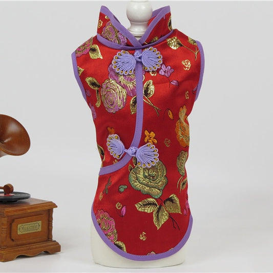 Pet Spring Summer And Autumn Clothes Tang Suit Brocade Cheongsam