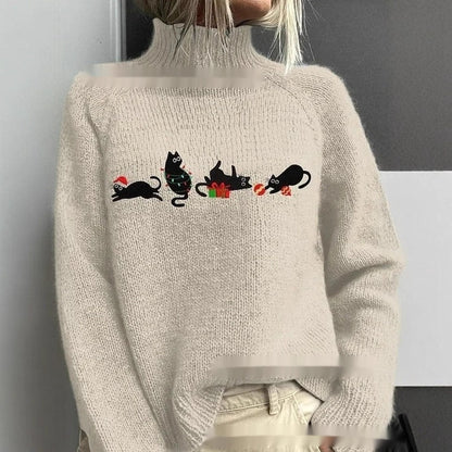 High-neck Christmas Lapel Totem Long-sleeve Sweater