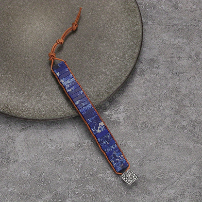 1pc Bohemian Trend Rectangular Cylindrical Colorful Woven Stone Bracelet for Men Jewelry