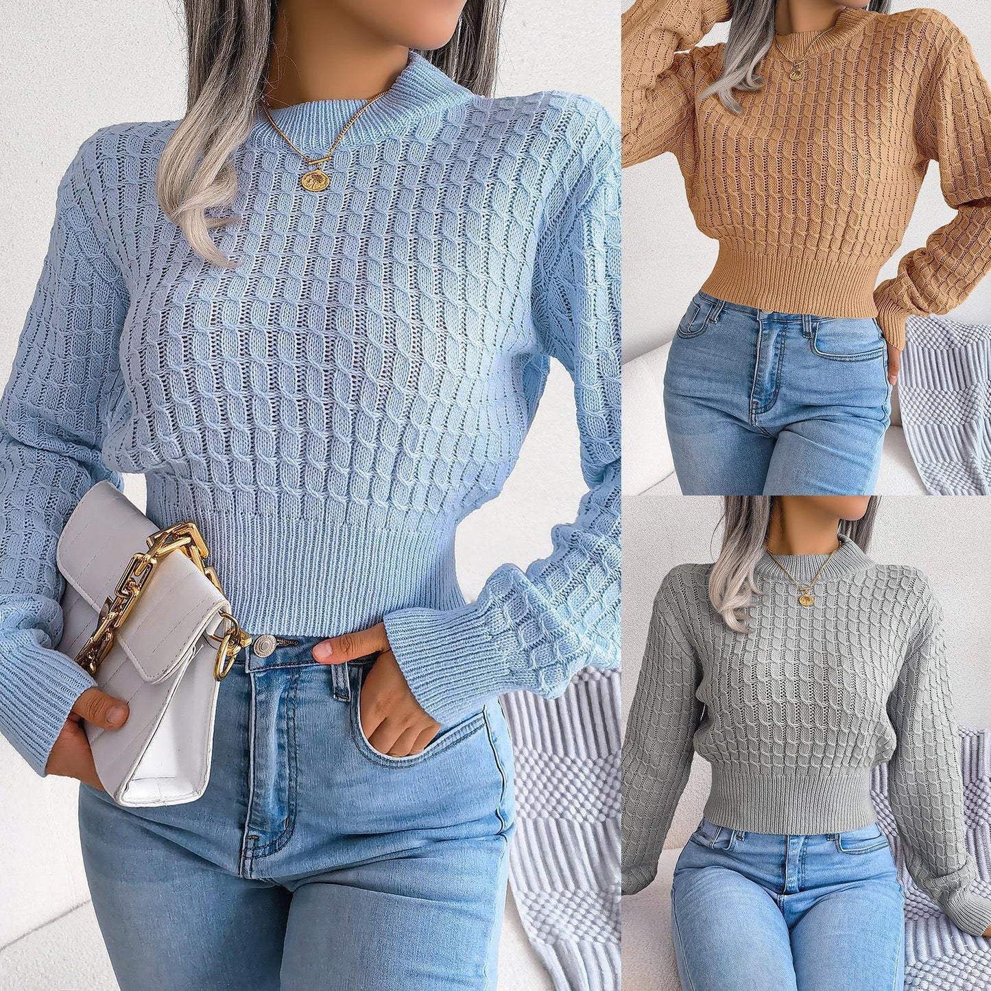 Street Style Twist Long Sleeves Cropped Knitted Sweater