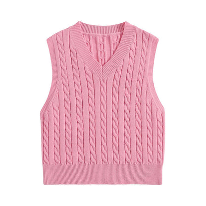 SpringSummer Knitted Cabled Vest Pullover With V-Neck