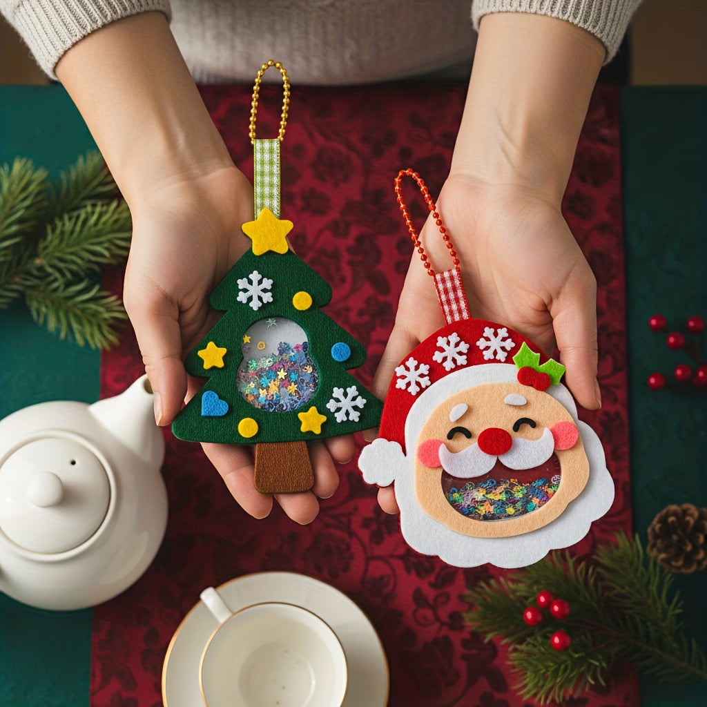 4pcs Christmas Felt Applique Kit, Handmade Ornament Material Set HolidayDecorations, Four Styles Santa Claus, Wreath, Christmas Tree, Crystal Ball, 1 Set Of Materials, Suitable For Festive Gifts,