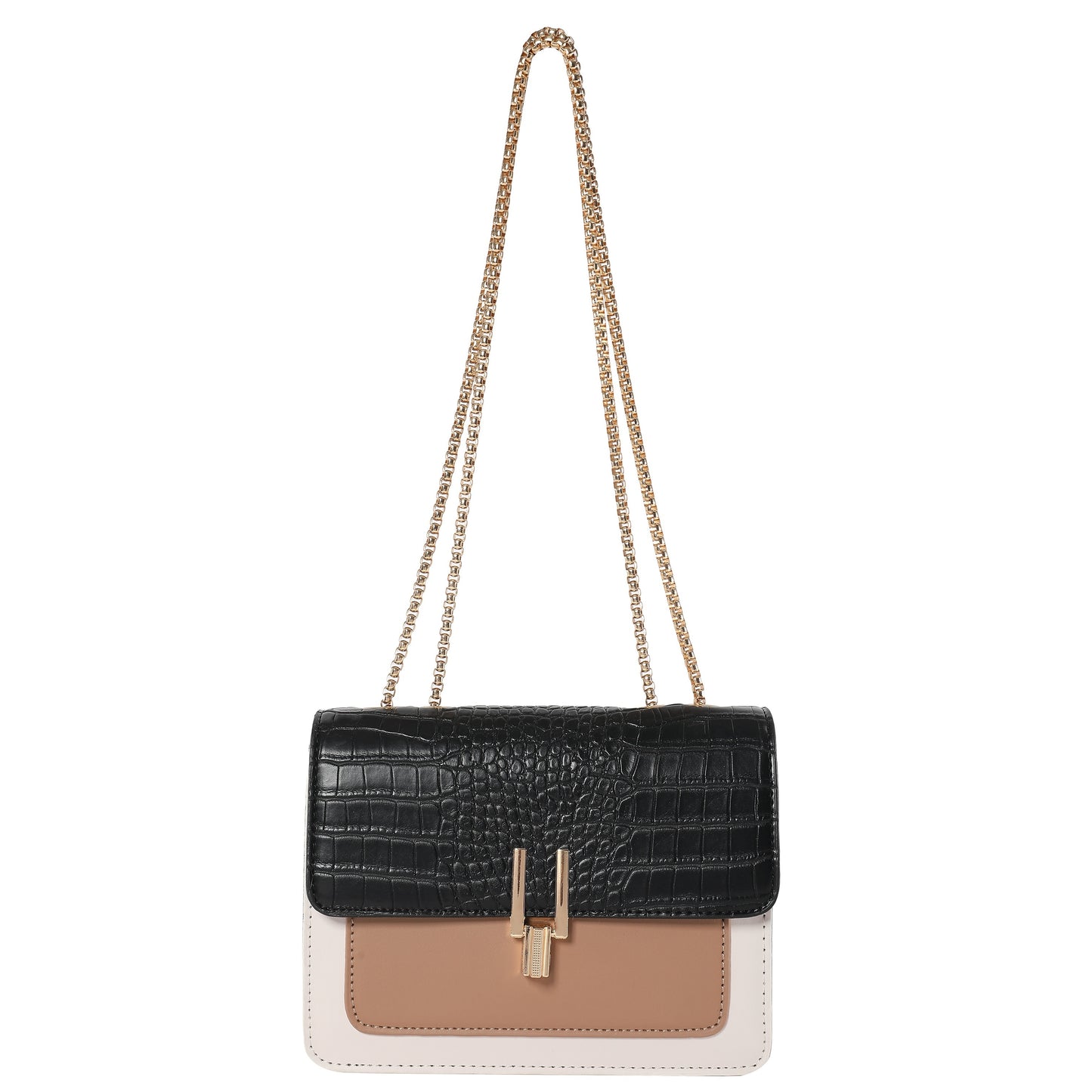 Trendy Flap Square Bag, Women's Fashion Faux Leather Purse, Stylish Chain Decor Crossbody Bag