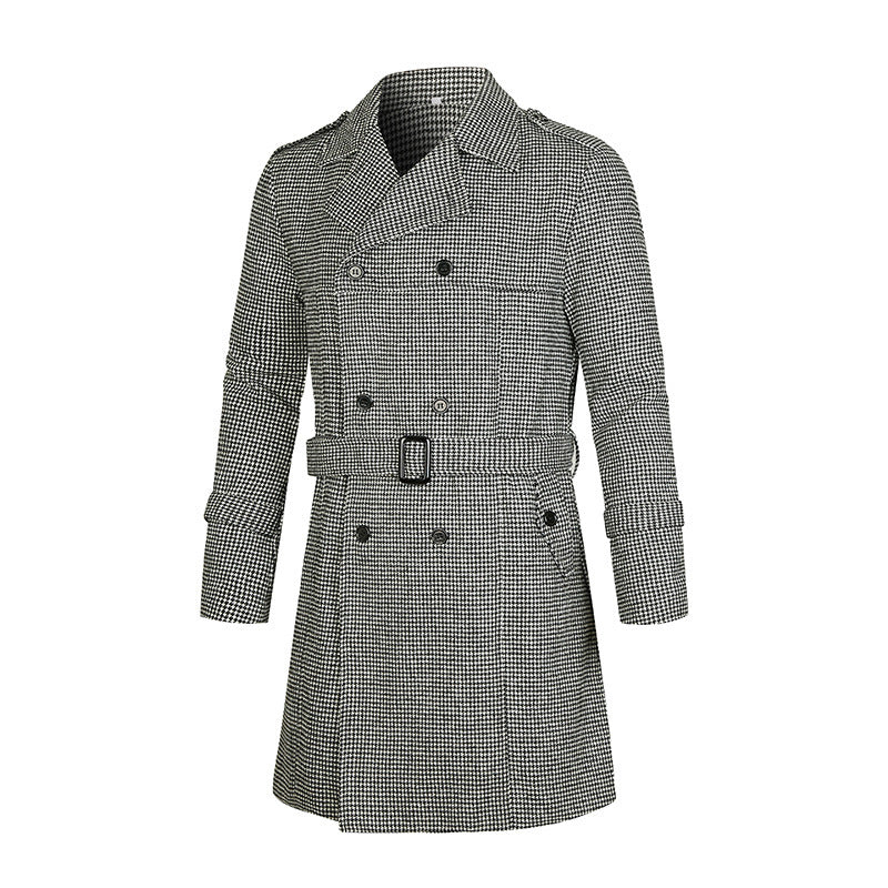 Herren-Trenchcoat, gestreift, zweireihig, mittellang