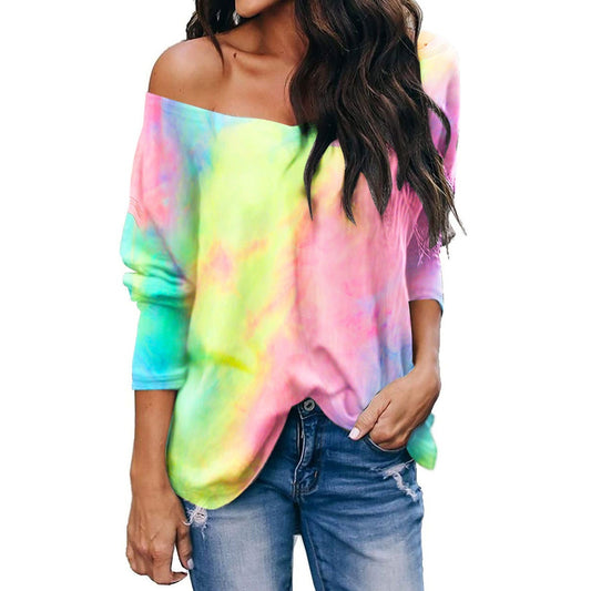 Women's Tie-Dye Long-Sleeve V-Neck Loose-Fit T-Shirt