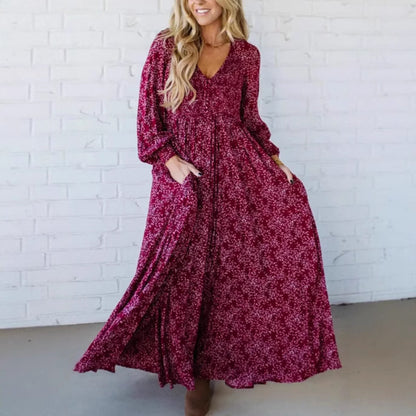 Women's V-neck Long-sleeve Waist-cinching Bodycon Dress