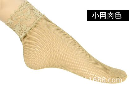 Summer Small Mesh Lace Short Net Socks Breathable Short Stockings Invisible Socks plus size Black Pearl Short Socks