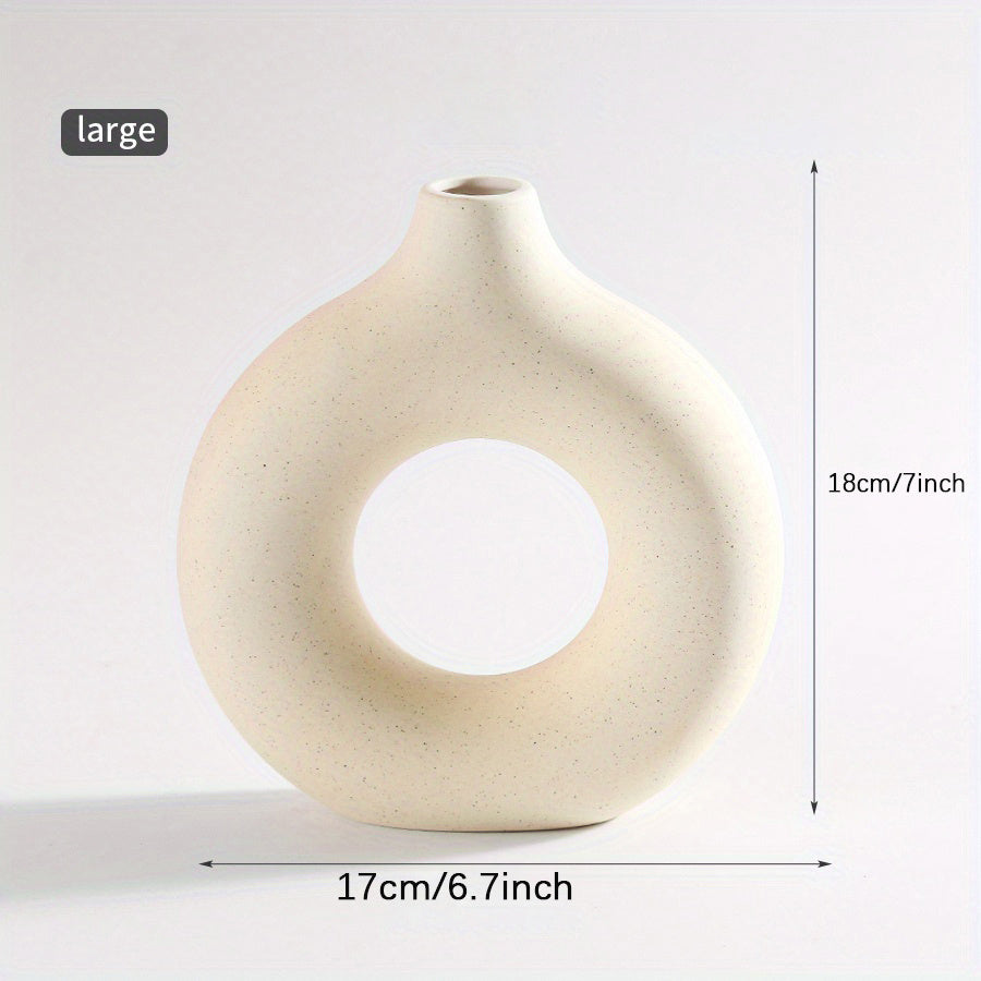 1pc Contemporary Ceramic Vase, Round Circle Design, Creative Ceramic Craft, Living Room Decor, Cross-Border Bestseller, 5.12*5.51inch Decorative Flower Vase