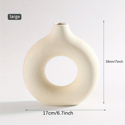 1pc Contemporary Ceramic Vase, Round Circle Design, Creative Ceramic Craft, Living Room Decor, Cross-Border Bestseller, 5.12*5.51inch Decorative Flower Vase