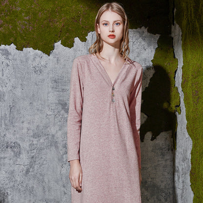 Spring and autumn new long sleeve mid length nightdress