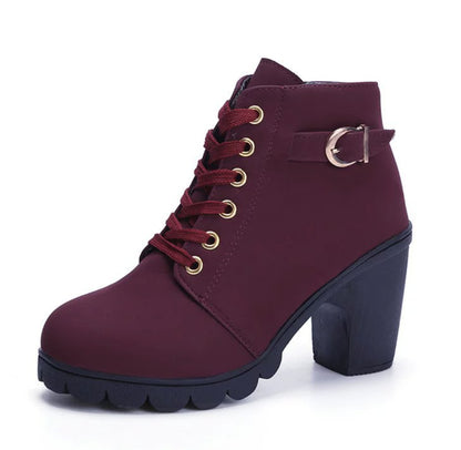 Fashoin Leopard Print Ankle Square Heel Suede Lace-up Zip Boots Women Casual Versatile Shoes Autumn And Winter