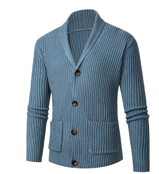 Single-breasted Long Sleeve Lapel Sweater Men's Clothing