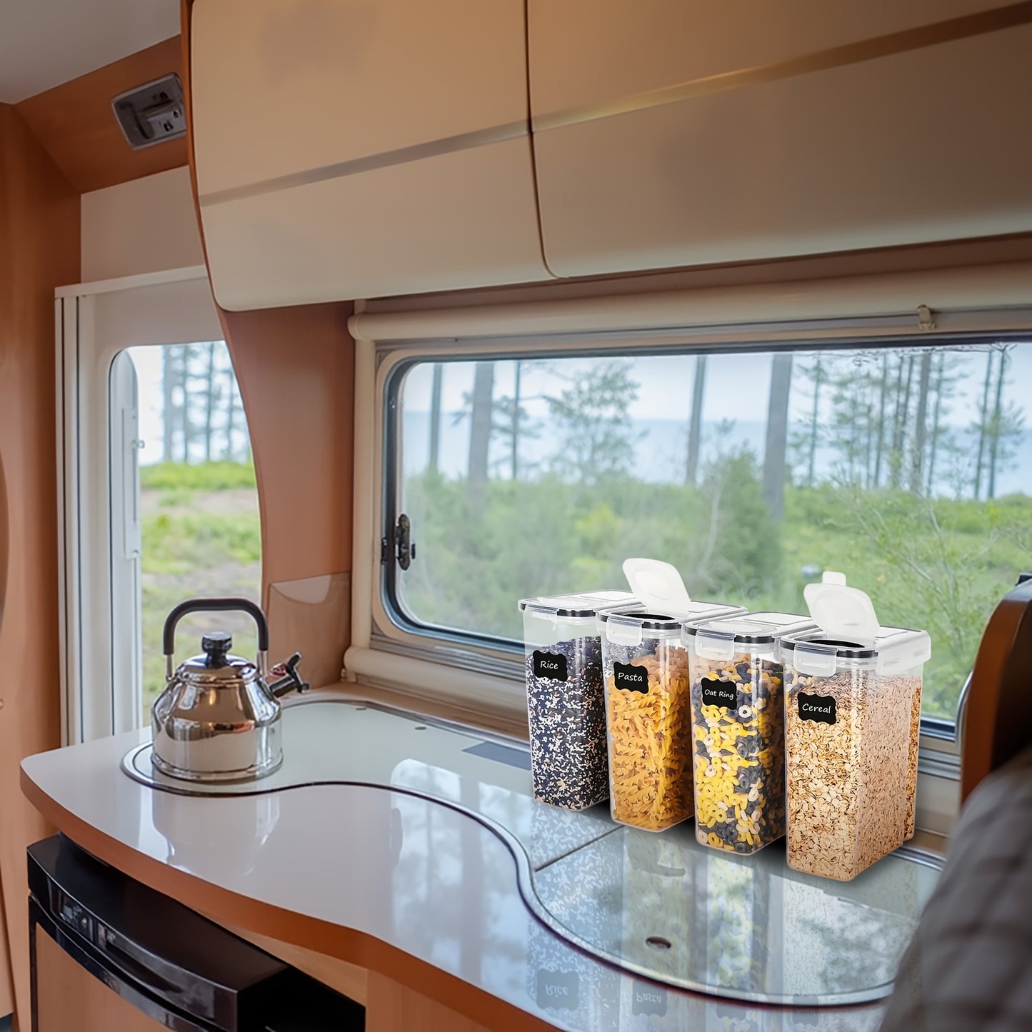 THELIFE Airtight Food Storage Containers Set - 4 Pack BPA-Free Cereal Dispenser with Labels (2.5L/88oz)