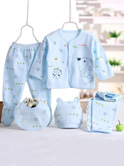 5pcs Baby 0-3m Set, All-Season Casual Outfits for Boys and Girls, Newborn Clothes, Girls' Pants and Baby Hat with Drool Bib, Baby Shower Essentials, for Outdoor
