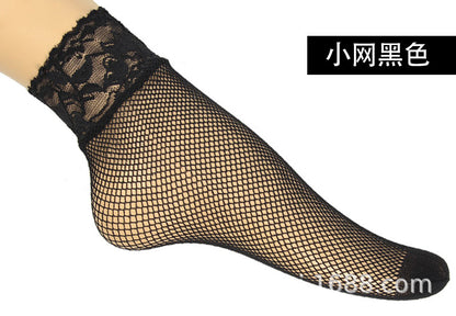 Summer Small Mesh Lace Short Net Socks Breathable Short Stockings Invisible Socks plus size Black Pearl Short Socks